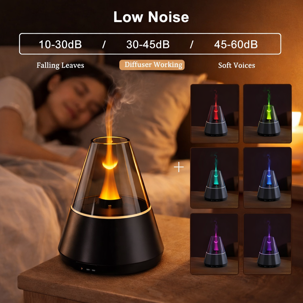 Mini Flame Aroma Humidifier USB – Essential Oil Diffuser with Colorful Night Light, Quiet Mist Maker for Home & Bedroom