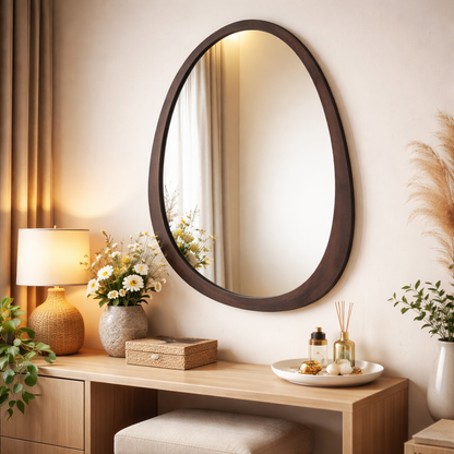 Irregular Wall Mirror with Black Walnut Wood Frame