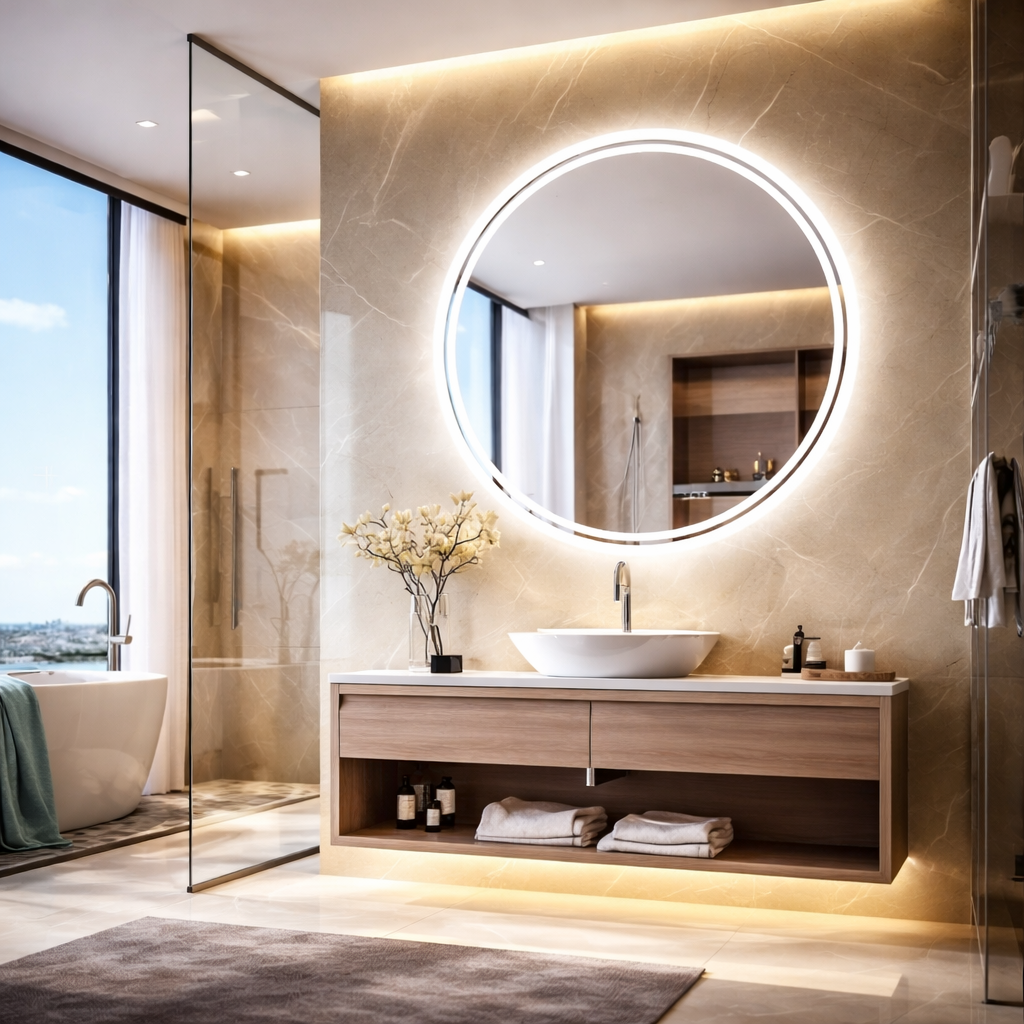 Round LED Bathroom Mirror with Backlit Light