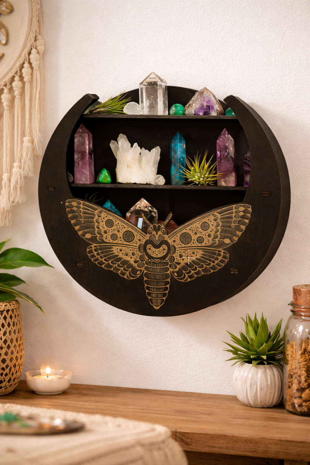 Wooden Moon Face Floating Shelf