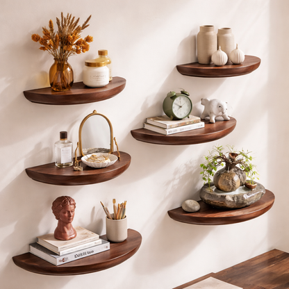 Solid Wooden Semicircle Wall Shelf