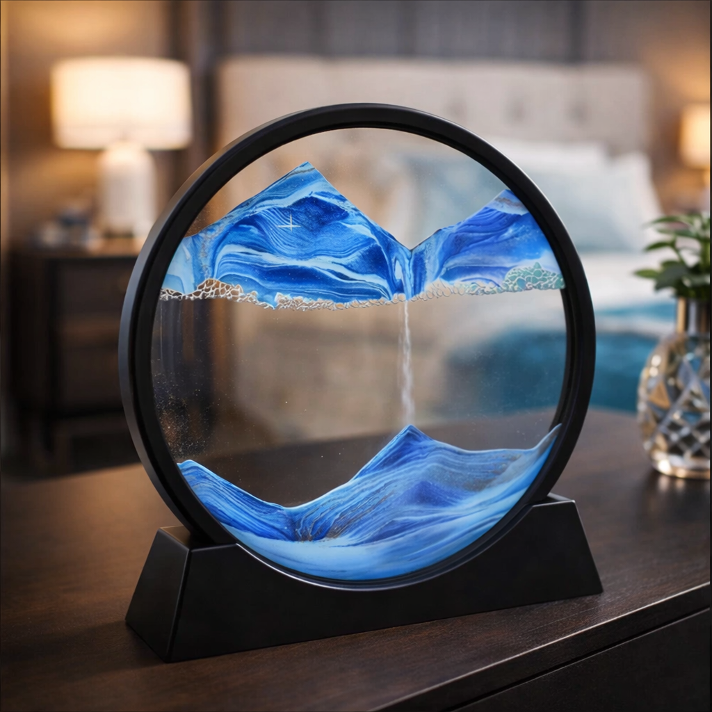3D Moving Sand Art Picture – Round Glass Hourglass Deep Sea Sandscape Decor for Home & Office
