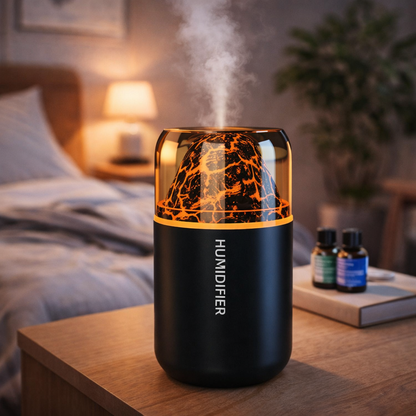 Volcanic Flame Aroma Humidifier – USB Ultrasonic Diffuser with Volcano Effect, Mist & Ambient Light for Car, Home & Bedroom