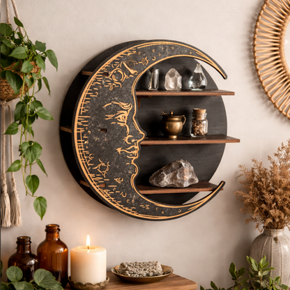 Wooden Moon Face Floating Shelf