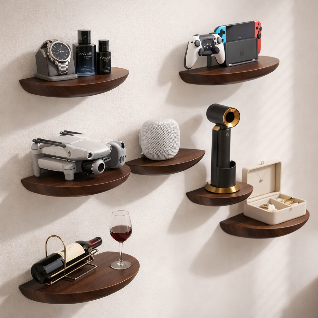 Solid Wooden Semicircle Wall Shelf