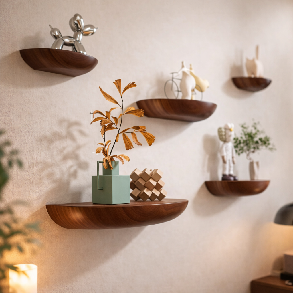 Solid Wooden Semicircle Wall Shelf