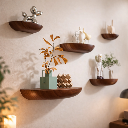 Solid Wooden Semicircle Wall Shelf