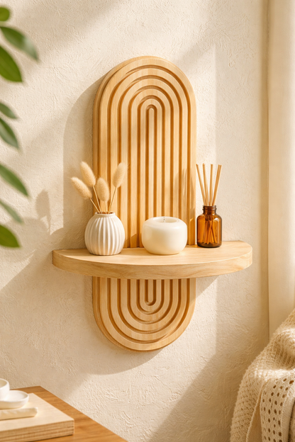 Boho Wooden Floating Wall Shelf