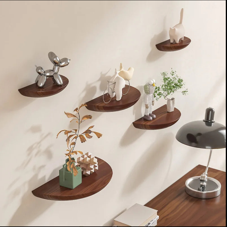 Solid Wooden Semicircle Wall Shelf