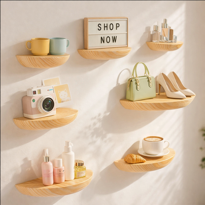 Solid Wooden Semicircle Wall Shelf