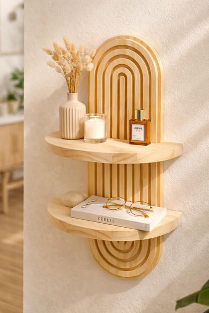 Boho Wooden Floating Wall Shelf