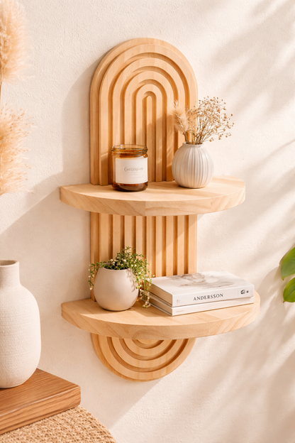 Boho Wooden Floating Wall Shelf