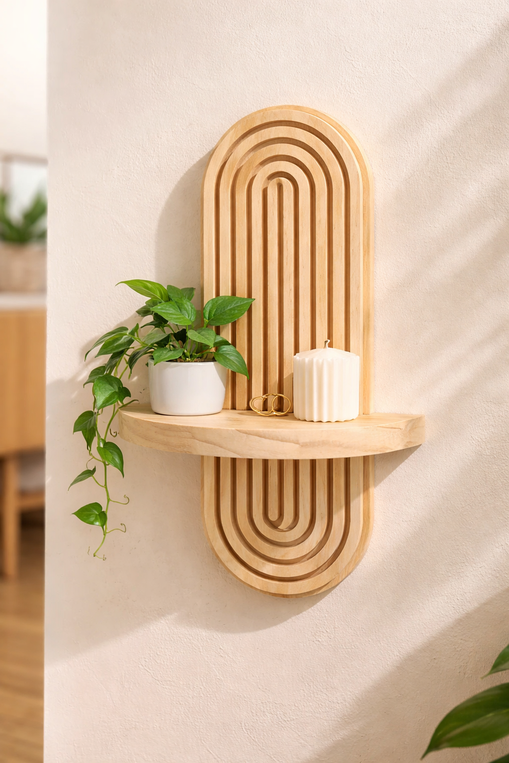 Boho Wooden Floating Wall Shelf