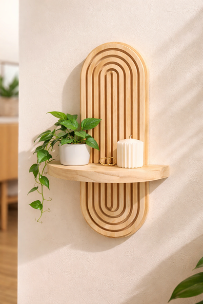 Boho Wooden Floating Wall Shelf