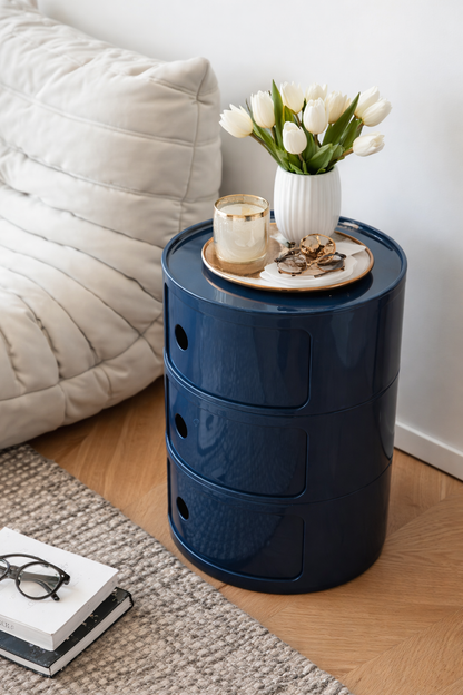 Round Nordic Bedside Table with Storage