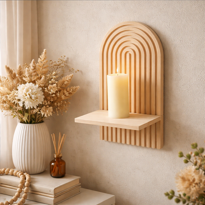 Boho Wooden Floating Wall Shelf