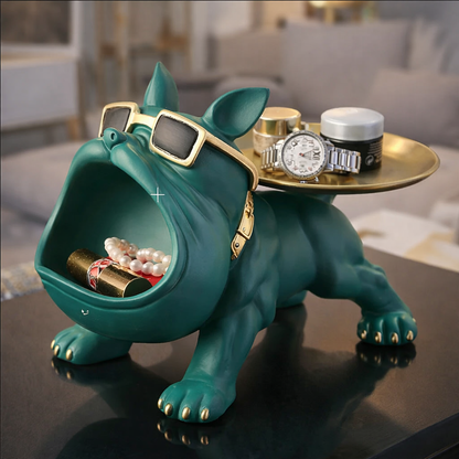 Luxury Bulldog Resin Statue with Storage Tray – Decorative Dog Sculpture & Organizer for Home Decor
